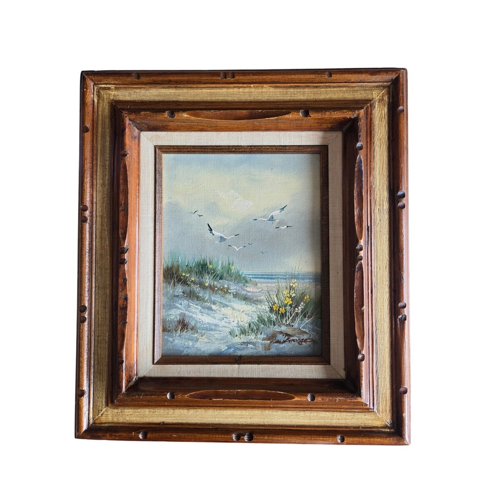 Vintage Signed Granger Original Oil Painting Coastal Seascape Birds Framed